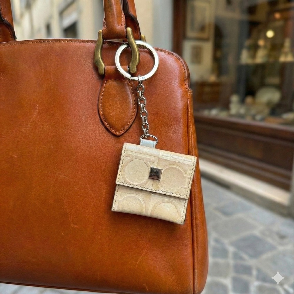 Salvatore‎ Ferragamo Gancini Monogram Coin Purse Key Chain Made in Italy